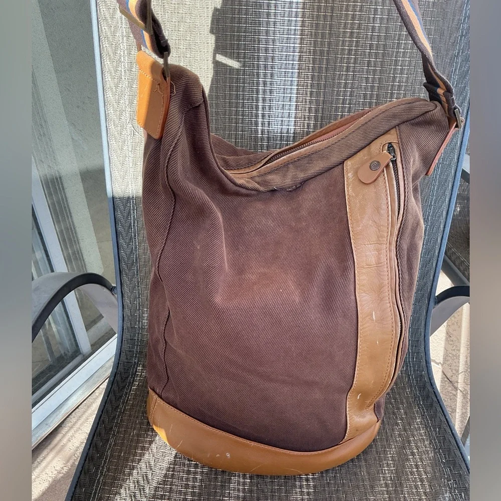 Fila Vintage Brown/Tan Canvas/Leather Bucket Bag
